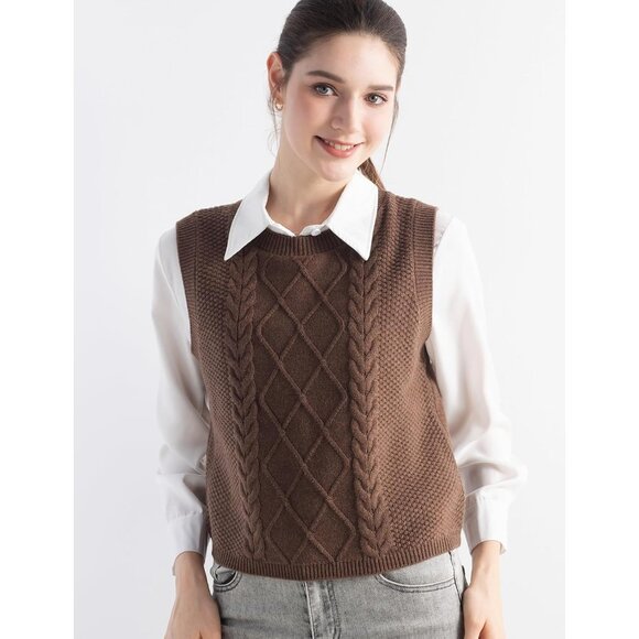 Women's Wool Blend Sweater Vest Medium Crew Neck Cable Sleeveless Knit - Picture 3 of 6